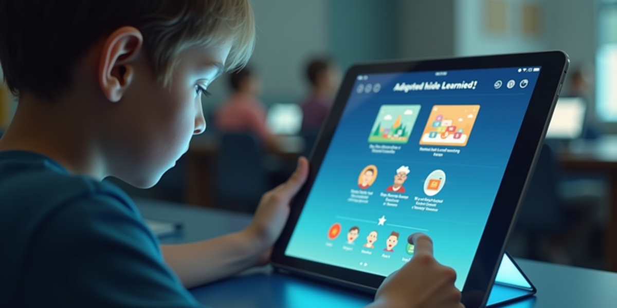 A student interacting with an adaptive learning platform on a tablet, content dynamically changing based on their progress and understanding, futuristic classroom setting with soft lighting, educational technology, ultra realistic, highly detailed, 8k quality, photorealistic