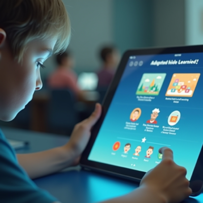 A student interacting with an adaptive learning platform on a tablet, content dynamically changing based on their progress and understanding, futuristic classroom setting with soft lighting, educational technology, ultra realistic, highly detailed, 8k quality, photorealistic
