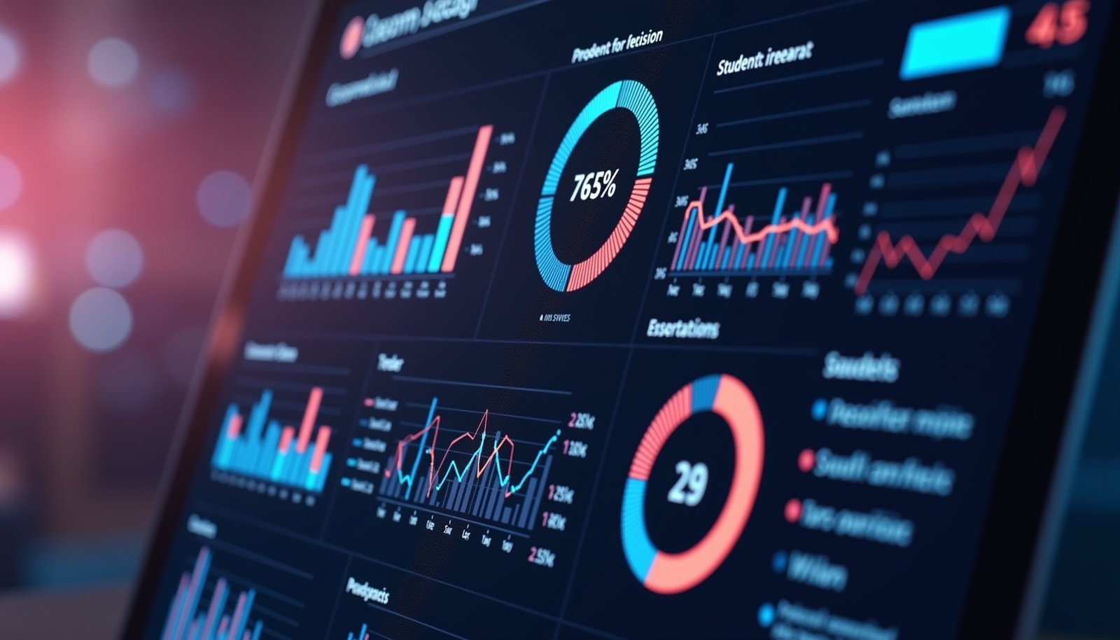 gizli - A data dashboard showing educational analytics powered by AI, charts and graphs illustrating student progress, engage